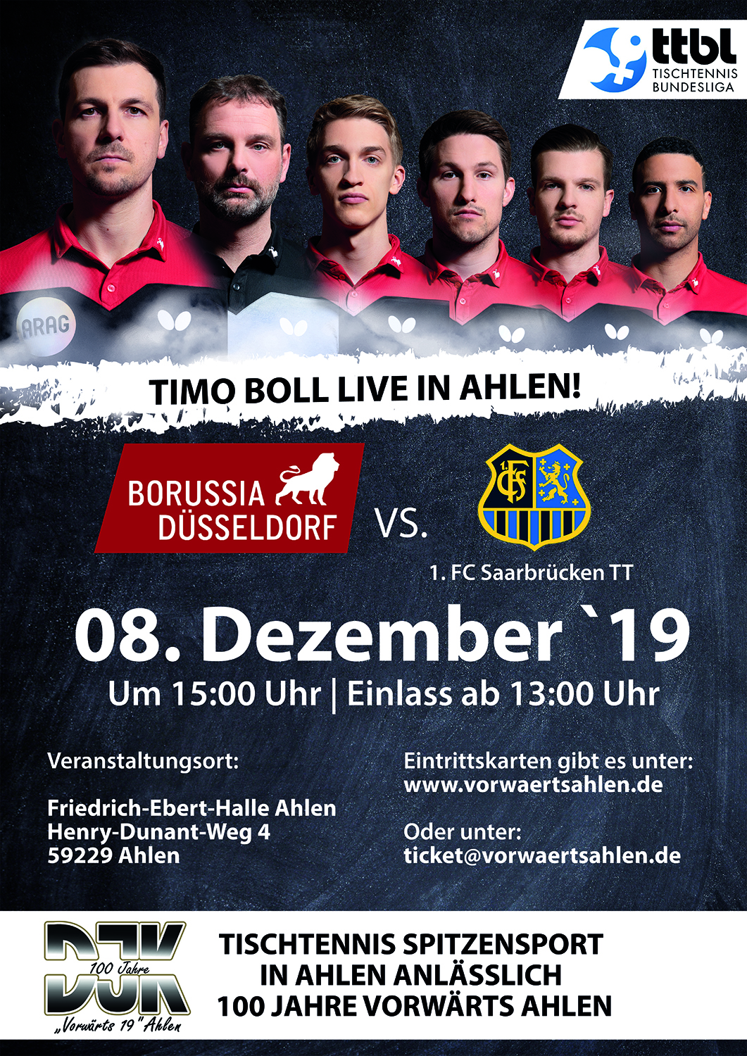 Borussia Düsseldorf TTBL Borussia empfängt Saarbrücken in Ahlen